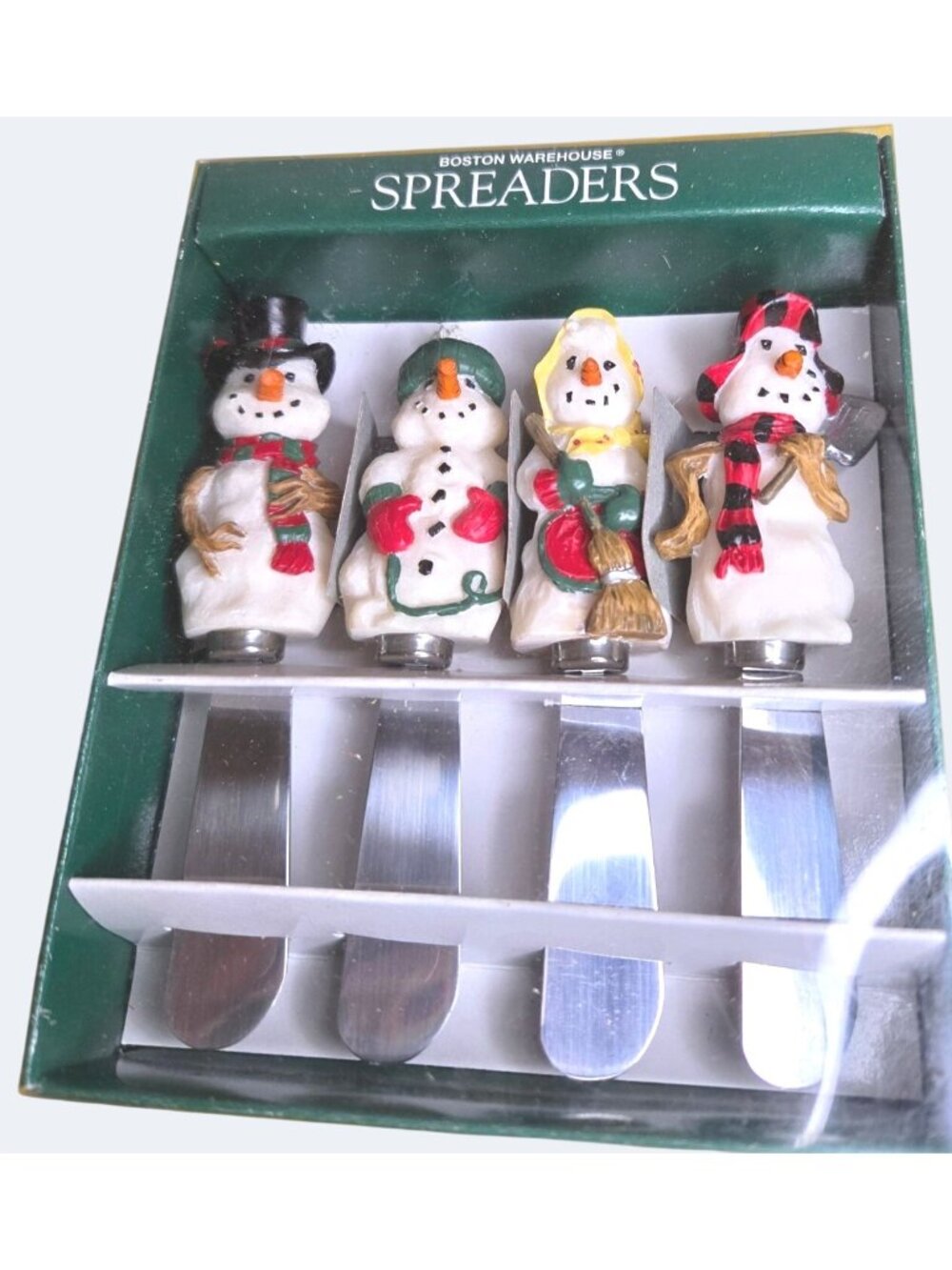 Boston Warehouse Folk Snowman Spreaders Set Of 4 Stainless Steel Knives Holiday